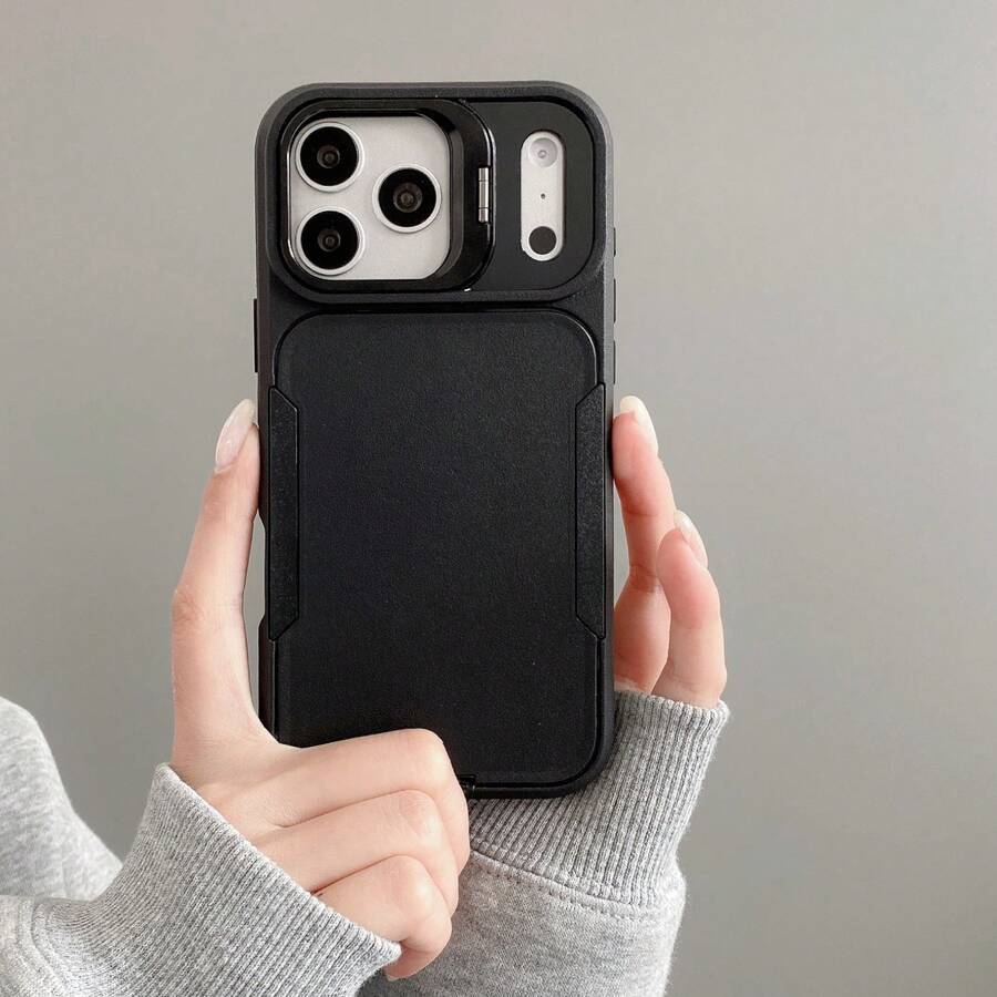 Funda de teléfono con soporte + correa de muñeca, compatible con Apple 17 Pro Max, 16 Pro Max, 15 Pro Max, 14 Pro Max, 13 Pro Max, 12 Pro Max, 11 Pro Max, XS Max, 7, 8 Plus, Galaxy S26, S25, S24, S23, Moto - Negro - Ver 1