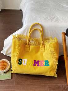 Canvas Tote Bag Large Capacity Handbag With Tassel Commuter Shoulder Bag - Multicolor - View 15