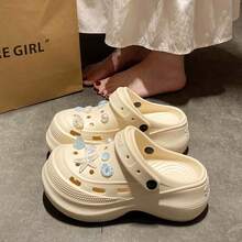 2026新款夏季女款鏤空洞洞鞋，厚底增高，適合戶外穿著，休閒舒適沙灘封趾涼鞋園藝鞋 - 白色 - 查看 4