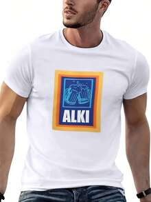 Unisex T-Shirt With ALKI 95 Beer Mug Print, Street Style, Short Sleeves, Round Neck, Suitable For All Seasons, Casual Daily Wear, Soft Fabric - 白色 - 查看 1