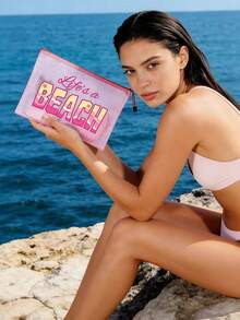 Fashionable Waterproof PVC Beach Bag With "BEACH" Shell Pattern, A4 Size, Transparent Cosmetic Bag, Toiletry Bag, Nylon Zipper, Suitable For Swimming, Diving, Summer Vacation, Lightweight, Beach Essential, Travel/Back To School Essential, Vacation Companion - Multicolor - View 8