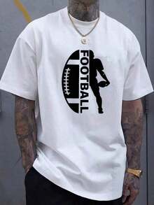 Camiseta de Fútbol para Hombre con Estampado Gráfico - 100% Algodón, Manga Corta Casual para Gimnasio, Correr y Uso Diario - Ajuste Atlético Transpirable con Diseño Deportivo Atrevido, Camiseta Deportiva, Ropa de Gimnasio, Camiseta de Ajuste Cómodo - Blanco - Ver 1