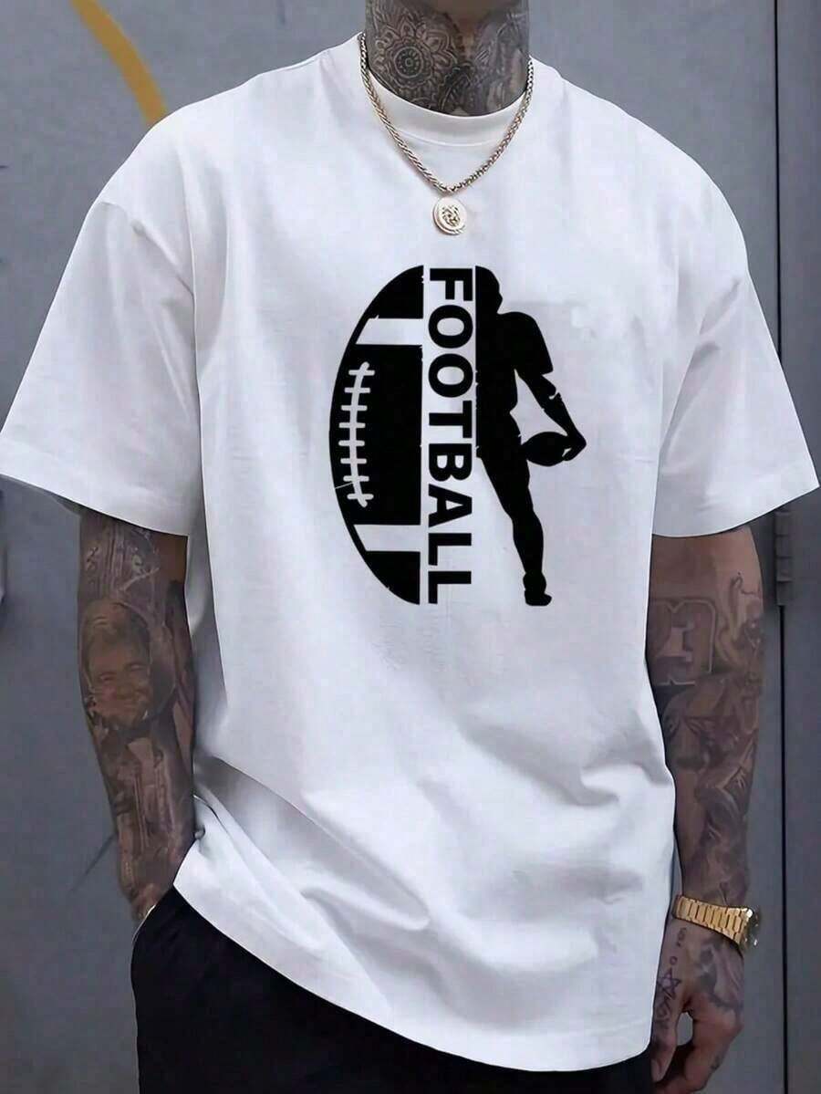 Camiseta de Fútbol para Hombre con Estampado Gráfico - 100% Algodón, Manga Corta Casual para Gimnasio, Correr y Uso Diario - Ajuste Atlético Transpirable con Diseño Deportivo Atrevido, Camiseta Deportiva, Ropa de Gimnasio, Camiseta de Ajuste Cómodo - Blanco - Ver 1