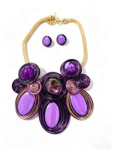 Bộ trang sức thủ công phong cách Bohemian 2 món, gồm vòng cổ quấn họa tiết trừu tượng và bông tai tròn, thích hợp cho kỳ nghỉ và dịp lễ. - Nhiều màu - Xem 8