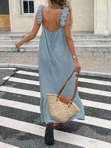 xheSerisse Vestido casual de mujer suelto con volantes en el bajo y sin mangasxhe - Celeste - Ver 7
