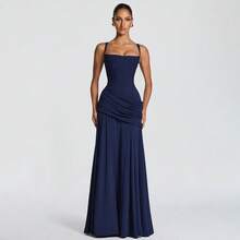 Sleeveless Waist-Defining Swing Cami Formal Dresssummer Dresses Women - 深藍色 - 查看 5