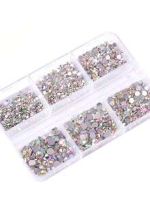 Nuevo set de decoración de uñas con 6 compartimentos que incluye cristales de Rhinestone planos y diamantes redondos - Rosa Pálido - Ver 15