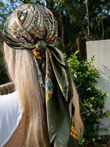 Women's Large Square Satin Scarf 90x90 Elegant Fashion Bandana For Hair And Neck - L5-verde - 查看 1