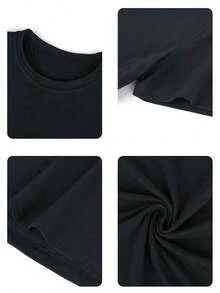 1 Piece Women's Basic Tops, Regular Fit Short Sleeve Cotton Streetwear, Soft Summer Beach Top - Negro 3 - View 2