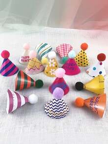 15pcs/1pc Colorful Mini Party Hat Decorations, Cute Cartoon Decor, Suitable For Mini Birthday Desserts, Baking Decorations, Holiday Celebrations, Theme Parties, Birthday Party Decorations, Valentine's Day Gifts - Dark - View 6
