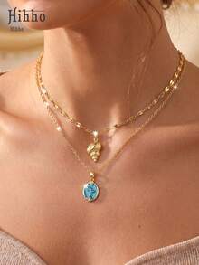 Hihho 2pcs/Set Lovely Seashell & Mermaid Tail Necklace, Vacation Vibe Accessory, Suitable For Commute, Vacation, Summer Outing - Clavicle Chain - View 1