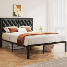 Gunji Queen/King/Full/Twin Bed Frame With Tufted Headboard Metal Platform Bed Frame With Under-Bed Storage,All Metal Support System,No Box Spring Needed,Noise-Free,Easy Assembly,Black - Svart - Visa 5