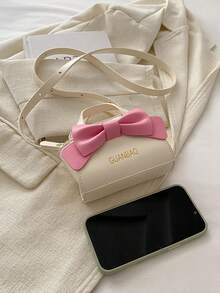 New Spring/Summer Handbag, Fashionable Solid Color Crossbody Bag, Stylish Bowknot Girl's Shoulder Bag - White - View 3