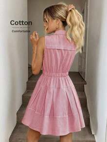 LUNE Conjunto casual de mujer de unicolor para vacaciones de verano, viajes diarios o uso diario, con cintura ceñida - Rojo y blanco - Ver 2