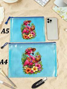 Waterproof Fashion Beach Bag. Printed With Flamingo And Flower Patterns, This Large Capacity Transparent Cosmetic Bag Features A Nylon Zipper, Lightweight And Portable, Perfect For Spring And Summer Storage. Durable And Suitable For Swimming, Beach, Diving And Summer Travel. Lightweight And Sun-Protective, It's The Perfect Back-To-School Essential Bag For Students. - Multicolor - View 8