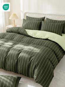 2/3pcs Duvet Cover Set, Home Textile, Minimalist Style, Green And White Striped, Comfortable And Breathable Bedding Set, Soft And Anti-Pilling, Without Duvet Insert, Suitable For All Sizes Of Large Beds, Suitable For All Seasons, Room Decor, Oeko-Tex Certified - Multicolor - View 5