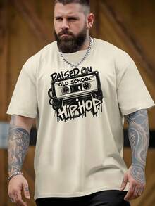 Raised In The Old School Hip Hop 2025 Summer Outdoor Sports And Casual Short Sleeve T-Shirt For Latest Fashion Men's Oversized Printed T-Shirt Loose Base Shirt Versatile Crew Neck Top Breathable And Comfortable, PLUS SIZE - 卡其色 - 查看 4