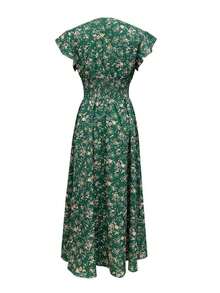 Vestido estilo bohemio con estampado para mujer, mangas cortas con volantes, cuello en V, diseño de cintura ceñida - Rojo - Ver 11