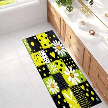1pc Abstract Floral Plaid Pattern Printed Floor Mat, Silica Gel Kitchen Carpet, Kitchen Mat, Rug, Easy To Clean, Rectangular Printed, Suitable For Living Room, Bedroom, Hallway, Bathroom, Laundry Room - Polyester Carpet, Suitable For Indoor And Outdoor Home Decor - Multicolor - View 2