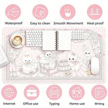 Leather Desk Pad Protector Y2k Pink Kitten Strawberry Cake Bunny Cat Ins Mouse Pad Office Desk Mat Non-Slip Rabbit PU Desk Blotter Pad Gaming Esports User - View 4