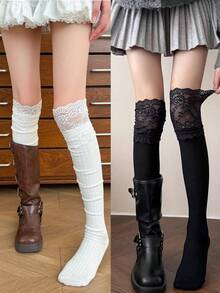 1/2 Pairs Women's Colorful Lace Ruffle Bow Versatile Ballet Style Over-The-Knee Socks - Multicolor - View 10