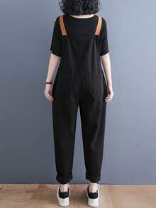 Vintage Soft Denim Jumpsuit With Adjustable Suspenders And Belt, Casual Style, Suspender Pants, Jeans And Women's Clothing - 黑色 - 查看 5