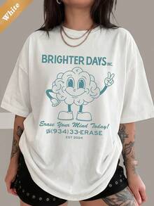 Brighter Days Inc. Retro Cartoon Brain Mascot Cotton T-Shirt Erase Your Mind Today - White - View 6