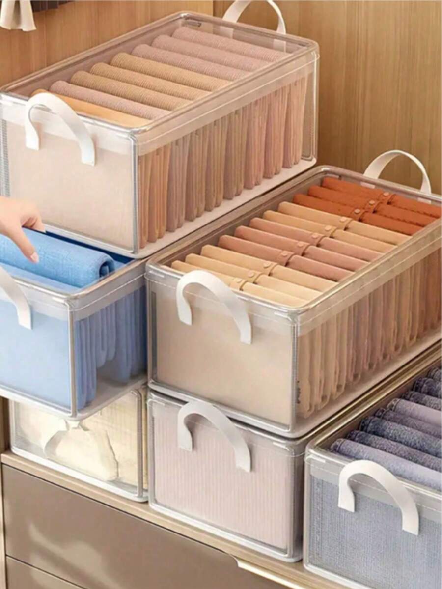 1 st transparent stapelbar förvaringskorg med stor kapacitet och lock, luktfri fukttät förvaringslåda, förtjockad dammtät förvaringsbehållare