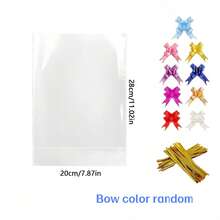 10/20pcs Cellophane Bag With Golden Twist Tie, Colorful Bow, Transparent OPP Cellophane Packaging For Gift Display, Thanksgiving, Birthday Party Gift Bag - View 4