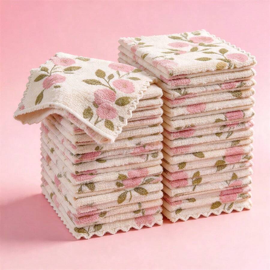 1/10/20pcs Coral Fleece Cleaning Towels, Suitable For Kitchen, Bathroom, Glass And Car Washing, Super Absorbent, Quick Drying, Reusable, Coral Pink And Gold Fabric, Soft Square Towels, Suitable For Home, Car Care And Multi-Purpose Use - Square - View 1