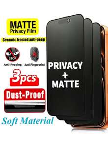 3pcs Matte Ceramic Screen Protector, Anti-Spy, Matte Non-Blur, High Hardness Ceramic Layer, Keychain & Hard Objects Scratch Resistant. Compatible With IPhone 17E/17 ProMax/16 ProMax/15 ProMax/14 ProMax/13 ProMax/12 ProMax/11 ProMax/17 Pro/16 Pro/15/14/13/12/11 And Other Series. - Black - View 2