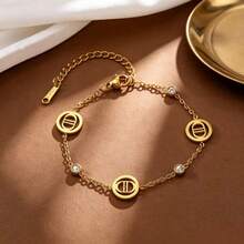 1pc Fashion Women's Elegant Hollow Letter Bracelet, 18K Gold Plated Luxury Stainless Steel Accessory, Suitable For Vacation, Party, Gift - Multicolor - View 4