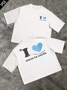 Blue Heart With A Positive Message Conveying Love For The Earth And Youthful Energy, Inspiring Connection With Nature And Inner Harmony. Men's Double-Sided T-Shirt With A Modern, Casual, And Comfortable Print For Everyday Wear. - 白色 - 查看 8