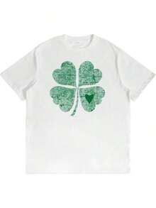 Men's St. Patrick's Day T-Shirt, Short Sleeve, Fun Shamrock Print, Cotton, Plus And Tall Sizes, Funny Graphic Tees For Men And Women, Crew Neck, Loose Casual Tees - 白3 - 查看 7
