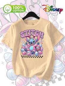 Disney-Lilo & Stitch-Stitch Easter Cartoon Print-Women'S New Summer Fashion Pure Short Sleeve T-Shirt - White - View 1