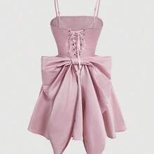. .  MOD Vestido de tirantes finos de unicolor sencillo para uso diario de señoras - Rosa - Ver 8