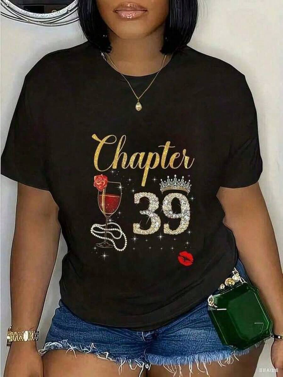 Chapter 39 Est. 1986 Happy 39th Birthday Wine Red Rose T-Shirt Graphic Tees For Men Fashion T-Shirts White Shirt Loose And Comfortable Black Shirt - 黑色 - 查看 1