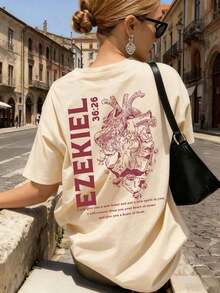 Women's Loose-Fitting Christian Faith T-Shirt, Comfortable And Stretchy Crew Neck T-Shirt Printed With "Ezekiel 36:26", An Anatomical Heart And Bible Verse, Viral Religious Aesthetic, Suitable For Church, Bible Study, Youth Communion And Casual Summer Daily Devotion - 杏 - 查看 5