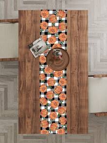 1pc 35*180cm Thanksgiving Table Runner, Featuring Pumpkin & Leaf Pattern Paired With Black & White Plaid, Suitable For Thanksgiving Decor, Autumn Decor, Kitchen, Tabletop, Home Decor, And Holiday Gatherings - Multicolor - View 8