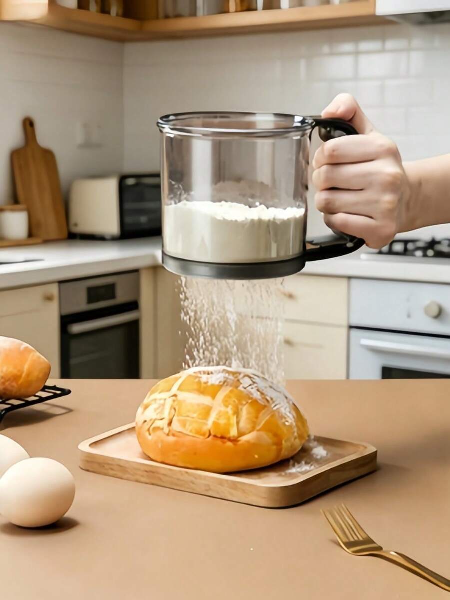 1pc Handheld Powder Sifter, Household Cup-Shaped Flour Sifter, Semi-Automatic Handheld Flour Sifter, Single-Layer Flour Sifter - Grey - View 1