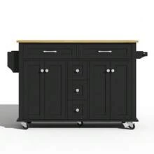 Carrito de cocina multifuncional con encimera abatible, extensible hasta 120*65 cm, con 5 cajones, armarios, especiero y toallero, con ruedas – isla de cocina para cocina, comedor y salón. - Negro - Ver 10