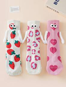 1/3 pares de calcetines de media pantorrilla con estampado de dibujos animados lindos y sujeción magnética, calcetines unisex adecuados para la vida diaria, el hogar, a juego en pareja, calcetines creativos y divertidos - Multicolor - Ver 2