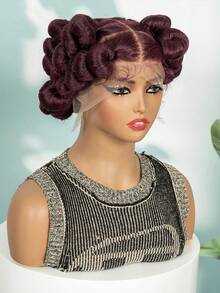 Peluca trenzada sintética, peluca de encaje completo HD sin costuras con trenzas en caja, peluca sintética de encaje completo elegante, adecuada para mujeres - alta densidad, resistente al calor, estilo trenzado versátil, adecuada para mujeres afroamericanas, peluca trenzada hecha a mano, Halloween - Rojo - Ver 5