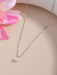 1 chiếc dây chuyền mặt ngọc trai giả tối giản thanh lịch, đa năng, phù hợp để đeo hàng ngày, hẹn hò và dự tiệc. - Một cỡ - Xem 2