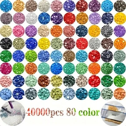 80 màu, 40.000 hạt kim cương acrylic tròn dẹt, thích hợp cho tranh đính kim cương 5D, đồ thủ công DIY, bán sỉ.
