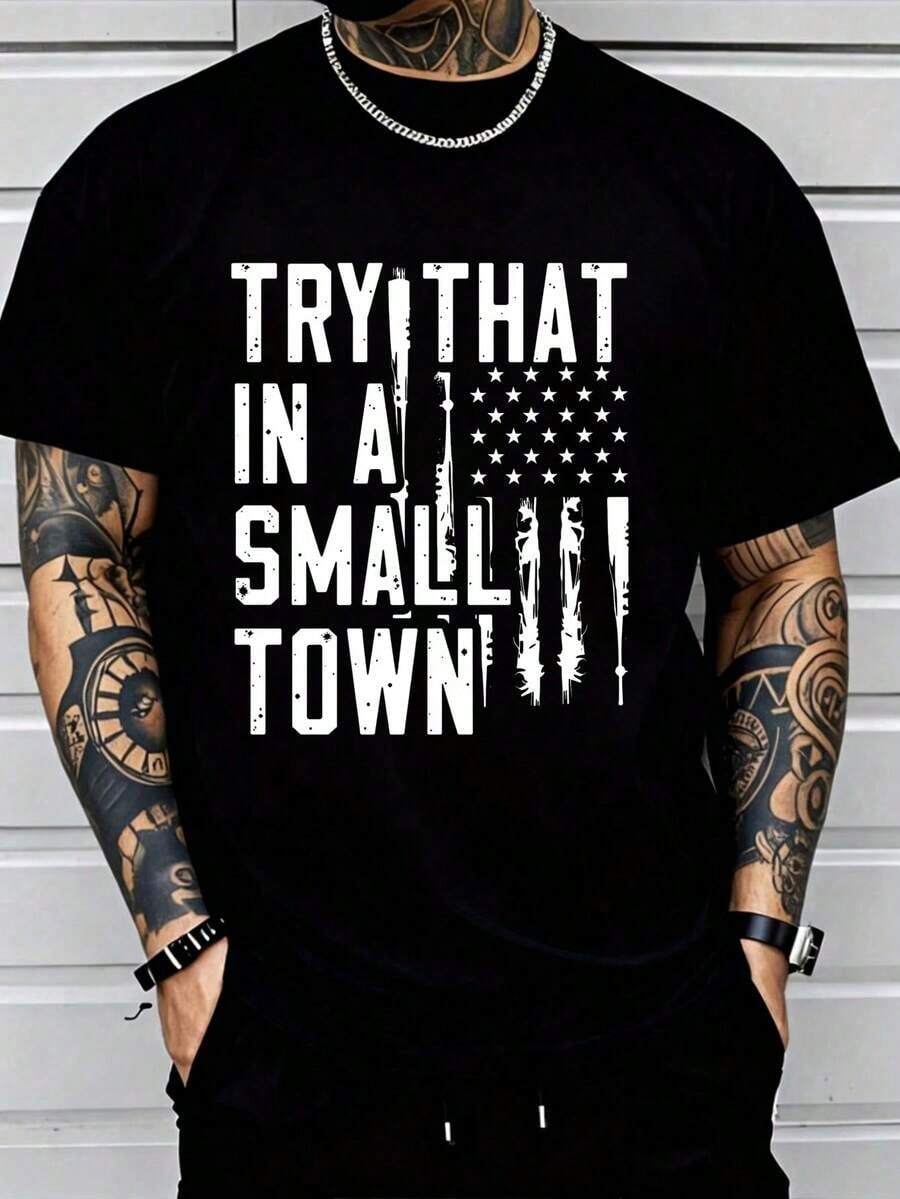 Vintage Graphic Crew Neck Loose Fit T-Shirt, Ideal For Small Town Casual Style, Loose Spring Tops, Fashionable Summer Basics, Fun Clothing With Black And White Options, Gift For Fashionable Men - 黑色 - 查看 1