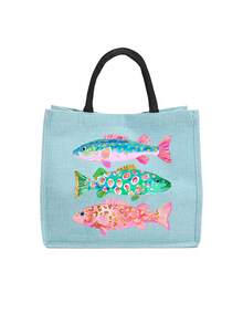 Colorful Fish Pattern Canvas Tote Bag And Wristlet Pouch Set, Reusable Beach Tote Bag With Matching Cosmetic Bag, Ocean Theme Fish Pattern Tote Bag With Black Handle - Multicolor - View 16