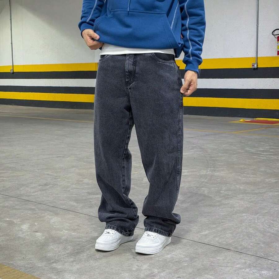 Men's Casual Versatile Daily Travel Denim Jeans With Pockets And Buttons - Black - View 1