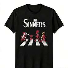 Hazbin Hotels Alastor X Charlie Couple T-Shirt, Anime Fanart Print Casual Tee. Suitable As A Gift. Women's T-Shirt. Elegant Blouses. Boho Chic. Soft, Breathable, And Comfortable Women's Top, Ideal For Spring, Summer, And Autumn, Perfect For Vacations, Travel, And Everyday Wear. - 黑色 20 - 查看 7