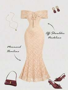 xheSHEIN MOD Elegante vestido de fiesta de cola de sirena en color burdeos con textura y hombros descubiertosxhe - Albaricoque - Ver 2